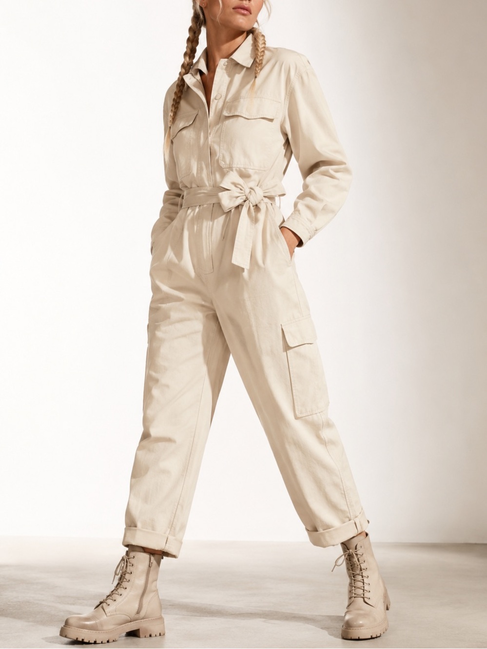 💎 BANANA REPUBLIC NWOT Jumpsuit Belted Safari Beige Utility Boiler Suit Sz Small